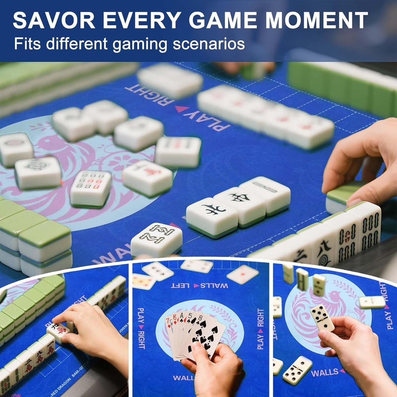 Maxsolve Store 2025 Mahjong Mat, 31.5" x 31.5" Neoprene Mahjong Table Mat with Rules, Anti Slip & Noise Reduction Gaming Mat for Poker, Card, Dominoes, Board & Tile Games, Mahjong Gift with Carrying Bag - Blue - Image 4